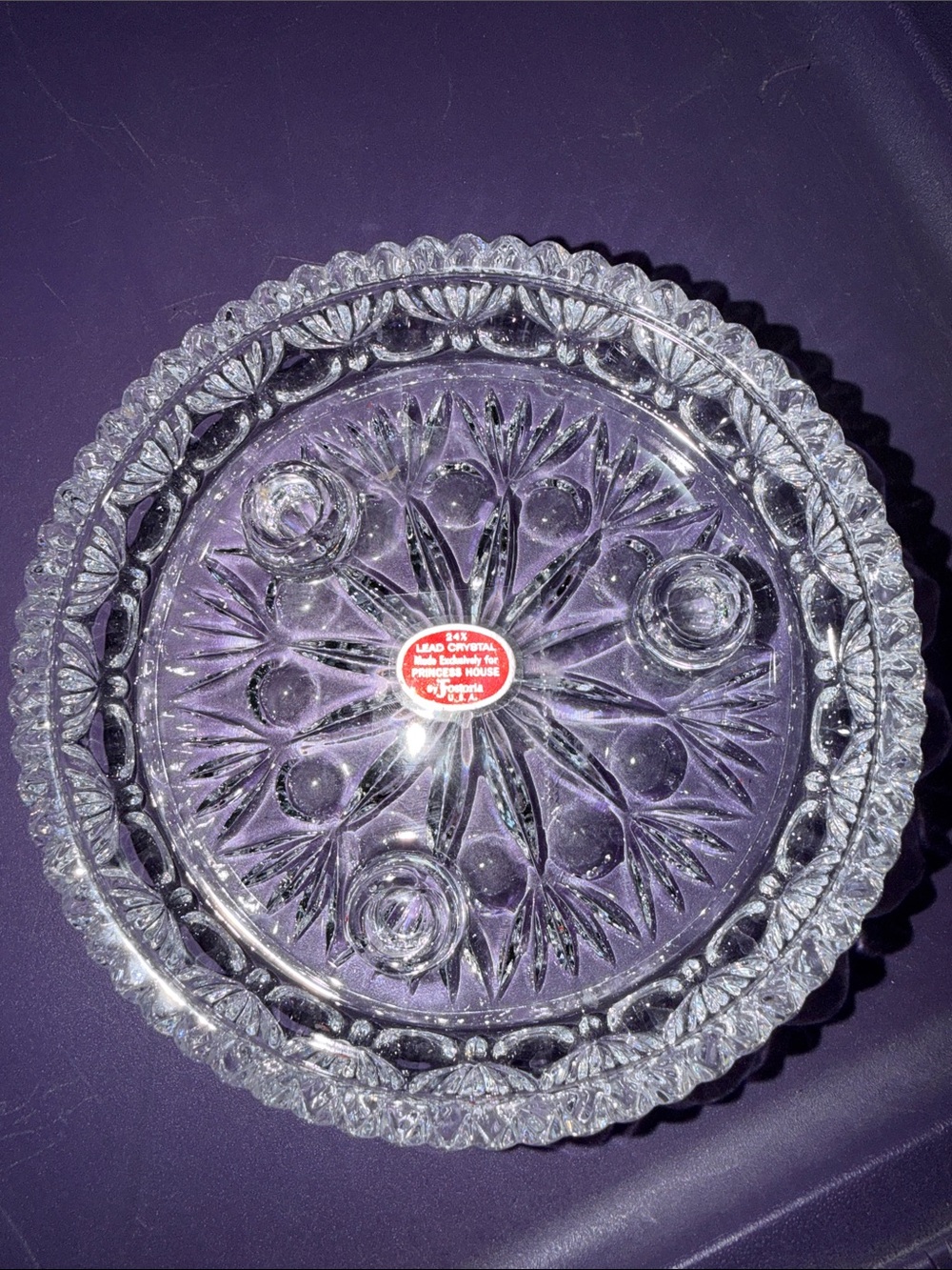 Princess House 24% Lead Crystal glass trio Candle holder by Fostoria USA